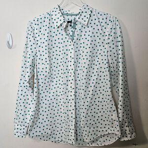 Talbots Polka Dot Classic Cotton Button Front Long sleeve Shirt Womens White and